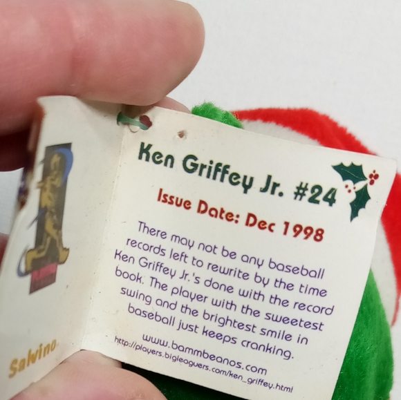 1998 Salvino's Bamm Beano #24 Ken Griffey Jr Premium Christmas Bear - Picture 4 of 6